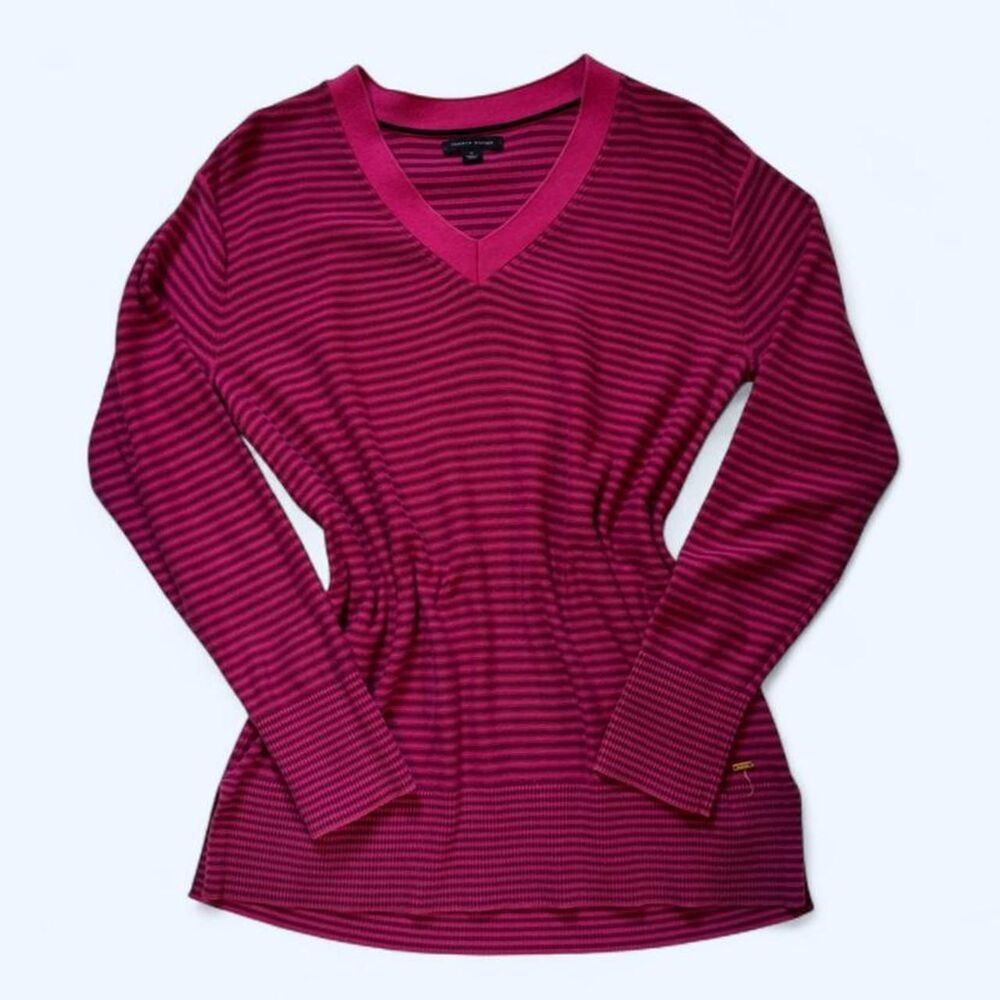 Tommy Hilfiger Women's Pink and Purple V-Neck Sweater